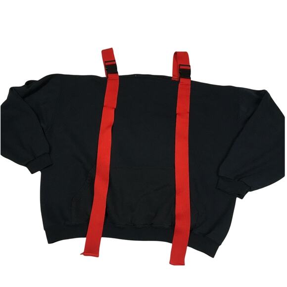 LF‎ Furst Of A Kind Sweatshirt Oversized Cold Shoulder Buckle Strap Red Black OS - Picture 1 of 9